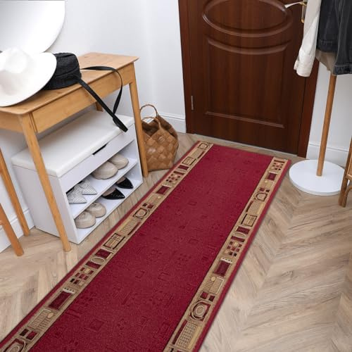 rugsx Antirutsch Teppichläufer JENA - moderner Kurzflor für Küche, Flur & Wohnzimmer, Meterware, weinrote Purpur 100x1400 cm
