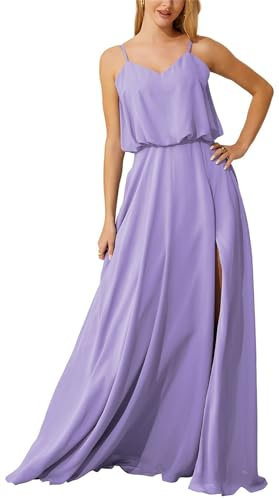 KURFACE Vestido de dama de honor con cuello de barco largo de boda, vestido de fiesta de boda para mujeres jóvenes WSX413, Lila, 42