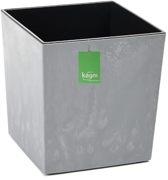 KAGM Blumenkübel Blumentopf mit herausnehmbarem Pflanzeinsatz. Aus robustem Kunststoff in Betonoptik - Grau - 18,5 x 18,5 - H= 20