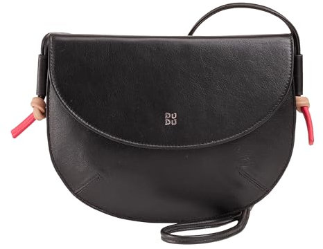 DuDu Damen Umhängetasche mit Echtleder Klappe, Kleine Umhängetasche mit Magnetknopf Klappe, Tasche Schwarz Rose