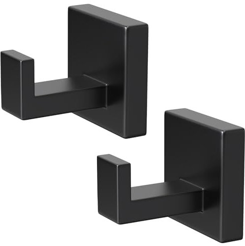 PMMASTO Ganchos para toallas, soporte para toallas de baño, gancho para bata, gancho de acero inoxidable, ganchos de pared negros para cocina, dormitorio, hotel, piscina (2 unidades, negro)