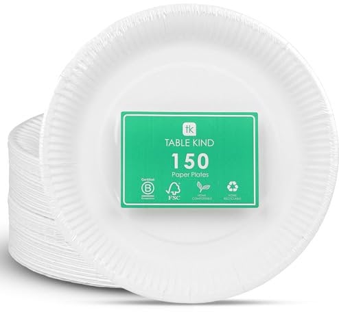 Table Kind | x150, 22CM, Umweltfreundliche Pappteller zum Geburtstag, umweltfreundliches, recycelbares Einweggeschirr, biologisch abbaubares Partyzubehör, heimkompostierbar, Hergestellt in der EU
