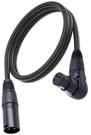 Plyisty 1.8m/5.9ft XLR Microphone Cable, Black, 90° Angle, Male to Female, Compatible with Speakers, Mixers, Amplifiers, Guitars, Drums