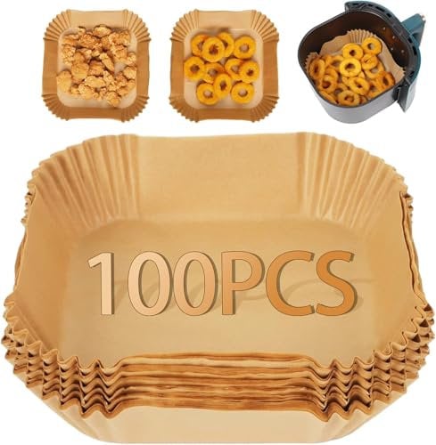Ciusdkler 100PCS Air Fryer Liners Disposable, 6.5inch Airfryer Liners, Square Air Fryer Accessories,Non-Stick Parchment Paper Liners for Ninja AF300UK AF400UK