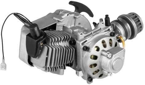 2-Takt-Fahrradmotor mit Kraftstofftank, Einzylinder Luftkühlung Benzinmotor für Pocket Bike Dirt Bike, Elektronische Zündung, Seilzugstart, 49CC Fahrrad Motor