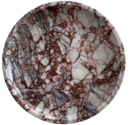 StonePlus Natural Marble Vanity Tray, Perfume Jewelry Tray, Round Ottoman Tray for Drinks, Coffee Table, Home Decorative (Calacatta Red, 9.84Dx1.18H)