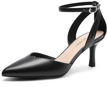DREAM PAIRS Pointed Closed Toe Kitten Heels Stiletto Ankle Strap Women's Pumps Shoes for Women Wedding Party Dress Sandals,Size 5,Black-Pu,DWUMPU2530