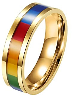 Grewod Schmuck Ringe, 6MM Herren Edelstahl Gold Regenbogen Gay Lgbt Verlobungsring Größe 54 (17.2)