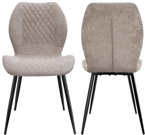 LEWE Leinen Esszimmerstühle 2er Set, Modernes Karomuster mit Metallbein, gepolstert, Armloser Küchenstuhl für Restaurant/Wohnzimmer/Schlafzimmer, [Braun]