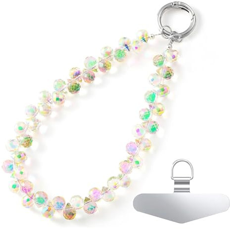 LunarCharm Bracelet en cristal pour téléphone, collier pendentif pour téléphone portable, porte-clés, cordon de téléphone portable, bracelet mains libres, dragonne pour femme, transparent, claire, XL