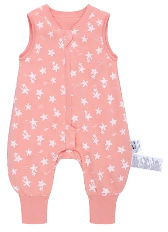 Sacco nanna con piedi, 1,0 TOG, ideale per la primavera e l'autunno, 100% cotone, comfort per tutto l'anno per il vostro bambino (stella marina, M/75-85 cm)