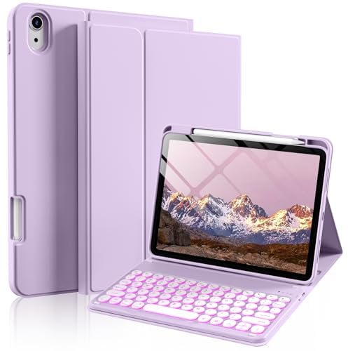 Keyboard Case for iPad (A16) 11th/10th Generation 2025/2022 11/10.9 inch, Smart Folio Cover with 7 Colors Backlit Wireless Detachable Keyboard, Support Auto Sleep Wake, for iPad 10th Gen 2022, Purple