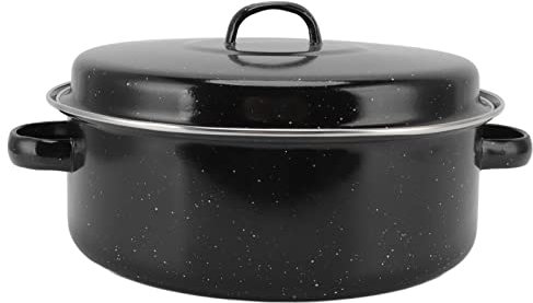 Cacerola para Asar Pequeña con Tapa, Barbacoa Antiadherente, Acabado Moteado de Esmalte Negro con Tapa, Cacerola para Asar con Tapa para Batatas Asadas y Castañas (Cubierta de