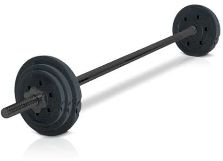 wuuhoo® Schwarze Langhantelstange & Hantelscheiben im Set Marcel 3.0, 26kg-60kg, Hantelstange 30mm, Stahl Hantel, Zement Hantelscheiben 30mm, 120cm-200cm Set 12 - (60kg)