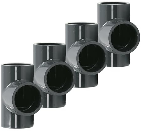 HAF® Lot de 4 raccords en T en PVC 90° avec 3 manchons adhésifs de 63 mm - Connecteur en PVC U gris pour tuyaux, raccords de tuyaux, tuyaux de piscine, etc. - Qualité : fabriqué en Europe - Quantité