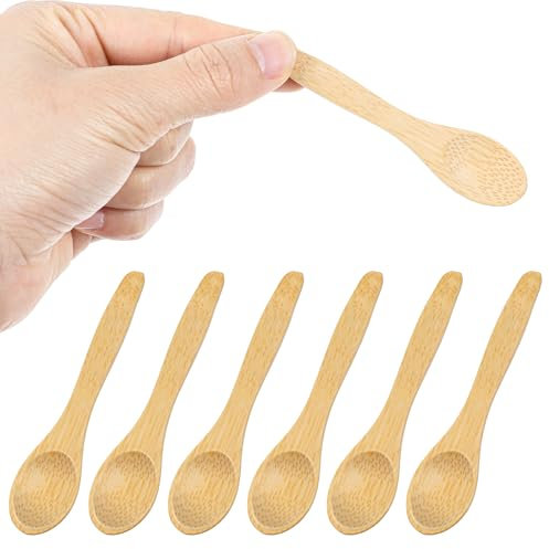 Mabor 6 Pcs Small Wooden Spoons, 3.54 Inch Mini Handmade Nature Tiny Spoons Little Wooden Teaspoons for Jars Creamer Honey Spices Kitchen Supplies