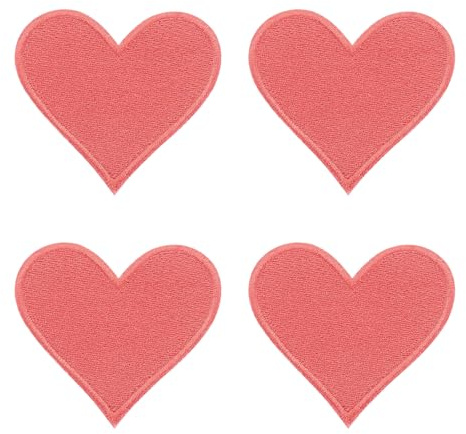 QUARKZMAN 4 Stück Patches zum Aufbügeln, 70mm Herz Flicken zum Aufbügeln, DIY Aufnäher zum Aufbügeln Zufällig Bügelbilder für Rucksäcke Hosen Kleidung Jacken Hüte, Rose Rosa
