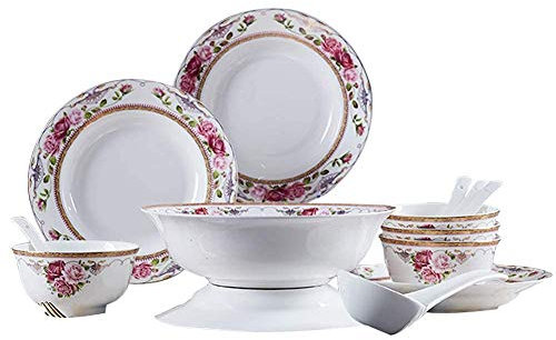 Service de table élégant 16 pièces en porcelaine anglaise - Assiettes, bols et plats - Passe au lave-vaisselle et au micro-ondes - Multicolore