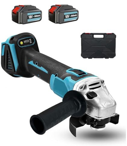 Akku Winkelschleifer Kabellos，125mm Winkelschleifer Akku 18V Trennschleifer Schleifmaschine mit Zusatzgriff und Stück Scheiben,mit 2x5500mAh Akku,zum Entfernen von Farbe und Mörtel，Polier（Blau）