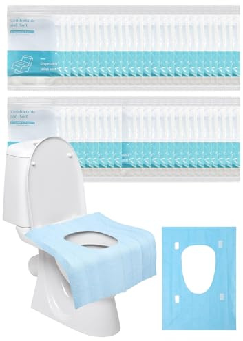 50 Stück Einweg Toilettensitzbezug, Einzeln Verpackt Toilettenauflage Einweg, Toilettensitzbezüge für Reisen,öffentliche Toiletten, Geeignet für Erwachsene und Kinder