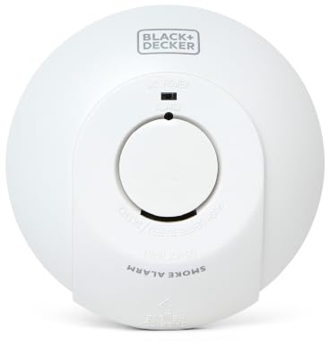 BLACK+DECKER - Mains Smoke Alarm | Mains Powered Interlinked Smoke Detector with Battery Backup. Optical Home Alarm, Fast Fix Base, Test Button, White