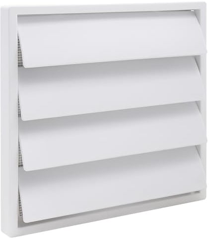 150 mm (6 inch) Square Gravity Vent Cover, 175 x 175 mm External Grille with Anti-Backdraft Shutters, White ABS Plastic for Bathroom and Kitchen Ducting and Extractor Fans