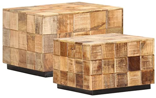 Frdhee Balkontisch Wohnzimmertisch Couch Tisch,Couchtische 2 STK. in Block Design Raues Mango Massivholz,Für Kleine Räume,Wohnzimmer,Schlafzimmer,Einfach Zu Montieren