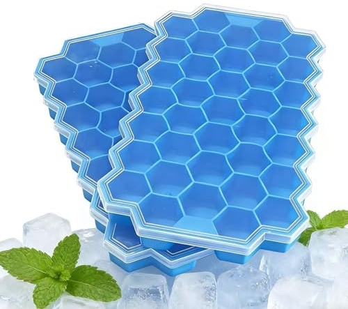 Ice Cube Tray with Lid, Easy Release Silicone Moulds and 2 Packs 37 Ice Trays, LFGB and BPA Free (Blue 2 Packs)