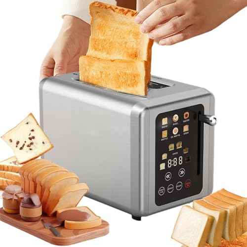 Toaster, Edelstahl Touchscreen Pop-Up mit Soundfunktion und digitalem Timer, extra breite Schlitze, Mehrere Brotarten und Schatteneinstellungen, ideal für Buffets und Camping