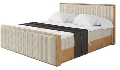 ALTDECOR Boxspringbett mit Matratze und Lattenrost, Topper, Fußteil,Polsterbett mit Bettkasten, Bett mit Stauraum H3-Matratze, Doppelbett, Boxbett - LOLLI9-Z Creme 140x200