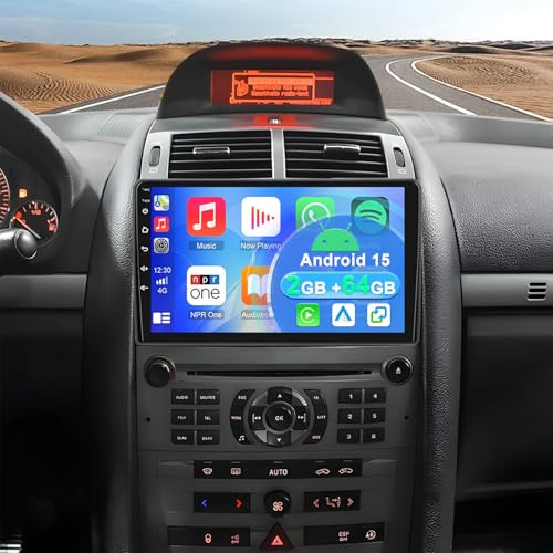2+64G Android 15 Auto Radio Coche con CarPlay Android Auto para Peugeot 407 2004-2008, pantalla táctil de 9 pulgadas Autoradio Estéreo Reproductor con navegación GPS Mirror Link RDS SWC WiFi Bluetooth