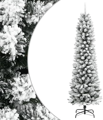 LoogCape Árbol de Navidad artificial delgado con nieve blanca, 180 cm, PVC y polietileno, con soporte de acero para pasillo, salón, Adviento y decoración de invierno