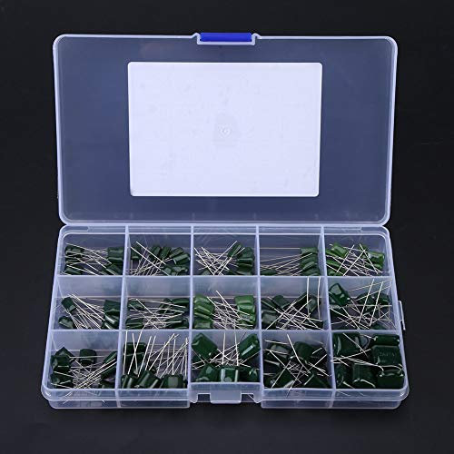 150Pcs 100V 15 Valeur Film Condensateur Set 0.33nF-470nF Kit Condensateur Assorti 100V Polyester Pack Condensateur Composant électronique Condensateurs Assortiment Kit Tolérance de boîte 5%