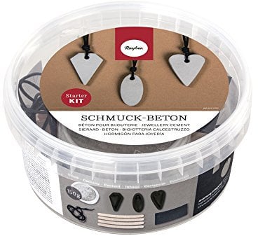 Rayher Schmuckbeton Starter Kit 2, Bastelset zum Gießen von Schmuckanhängern aus Beton, 34333000, Grau, 1.33 x 1.33 x 0.63 cm