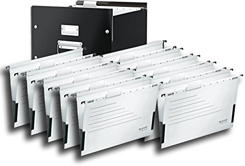 Leitz 6046 Archiv-Hängebox Click & Store, Ablage- und Transportbox für Hängeregistratur mit Deckel, A4 (Schwarz + Hängetaschen weiß)