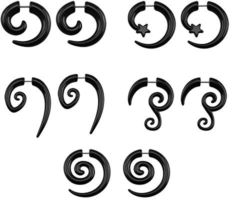 ZeSen Jewelry 16g Graceful Jauges Faux Tribal Spiral acrylique Ear Effile fake plugs corne de boucles d'oreilles Style Spiral noir
