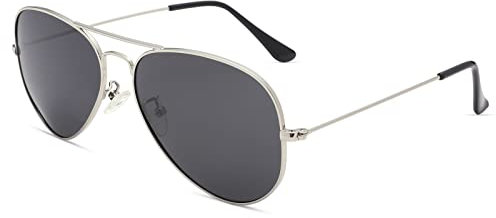 Pro Acme Classic Polarized Pilot Sunglasses for Men and Women UV400 Protection (Silver Frame | Black Lens)