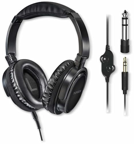 Thomson Headset mit Mikrofon und langem Kabel (Stereo-Kopfhörer für PC oder TV, Over-Ear Ohrhörer mit Lautstärkeregeler, 8 m Kabel, 3,5 mm Klinkenkabel, 6,35 mm Adapter)