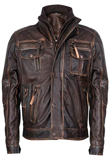 Men's Brown Warm Vintage Brando Leather Biker Jacket 3XL