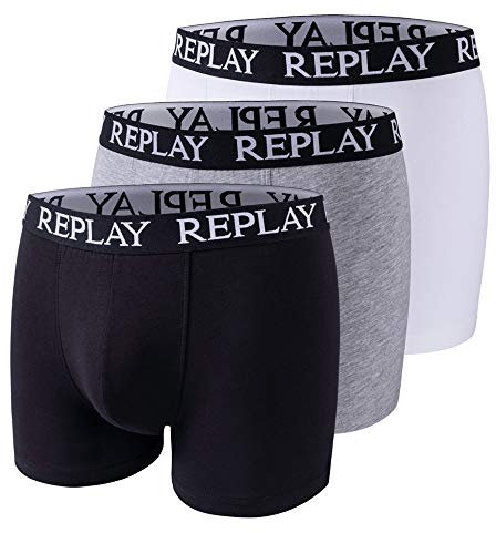 Replay Herren Boxershorts 3er-Set, Black/Grey Melange/White N174 (Mehrfarbig), XL