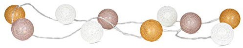 levandeo 10er Lichterkette LED Kugeln Lampions Baumwolle Rosa Gelb Weiß Cotton Girlande Deko Cottonballs