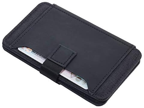 TROIKA 2-STRAP – CCC50/BK – Kreditkartenetui (RFID-Ausleseschutz) – 2 Außenfächer, magnetische Lasche als Schließe & zum Herausziehen 1 Karte – Innen: 3 Kartenfächer + 2 Schlaufen für Geldscheine