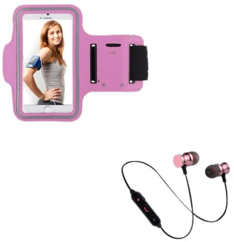 Sport-Set für Wiko Y80 Smartphone (Bluetooth-Kopfhörer + Manschetten) Laufen T6 (Rosa)