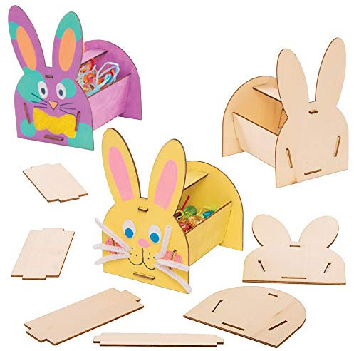 Baker Ross Korb-Bastelsets „Hase“ aus Holz (4 Stück) – Bastelidee zu Ostern für Kinder zum Gestalten und Dekorieren AT442