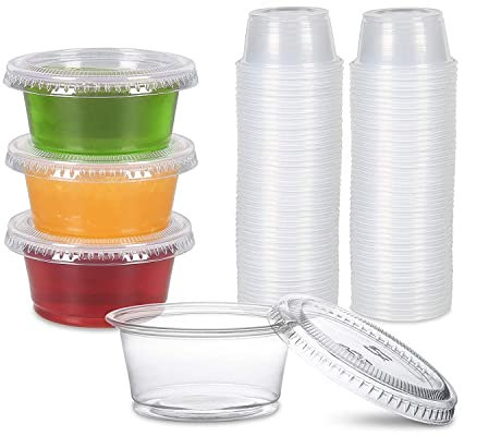 FULING [200Pack-2oz Small Plastic Containers with Lids, Jello Shot Cups, Condiment Cups for Meal Prep, Portion Control, Salad Dressing Slime Medicine
