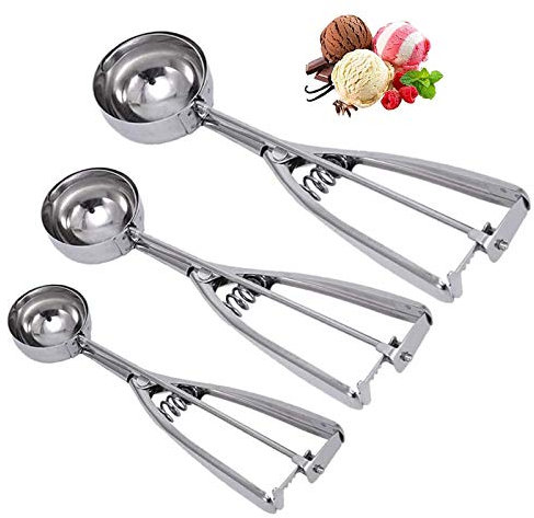 Linwnil Cookie Scoop Set - Small/1 Tablespoon, Medium/2 Tablespoon, Large/3 Tablespoon - Ice Cream Scoop Set, 18/8 Stainless Steel Dough Scoop Cupcake Scoop Melon Baller