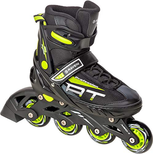 Raven Profession Inlineskates Inliner für Kinder und Erwachsene OPTIONAL 2in1 mit Schlittschuhen verstellbar, Black/Lime, Größe 38-42 (25cm-27,5 cm)