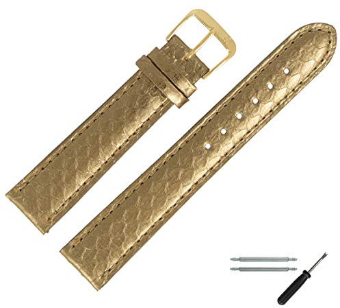 MARBURGER Uhrenarmband 18mm Leder Gold Schlange - Werkzeug Montage Set 4061849000220