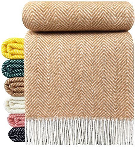 STTS International Wolldecke 100% Schurwolle Wohndecke 140 x 200 cm Tagesdecke Schurwolldecke Woll-Plaid Tirol in vielen Farben erhältlich (Beige (D-M)