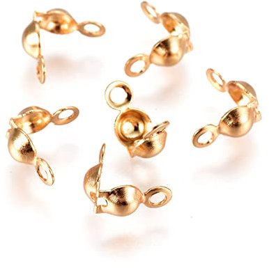 DICOSMETIC Environ 50Pcs 4mm 304 en Acier Inoxydable Extrémités de Calotte Perles Placage sous Vide Conseils de Perles Noeud Couvre ​Pliage Terminateurs Perle pour DIY Fabrication de Bijoux